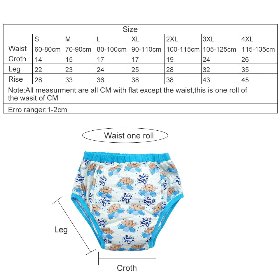 Waterproof Cotton Adult Baby Training Pants Reusable Infant Shorts Underweaer Cloth Diapers Panties Bear printed Nappy For Adult