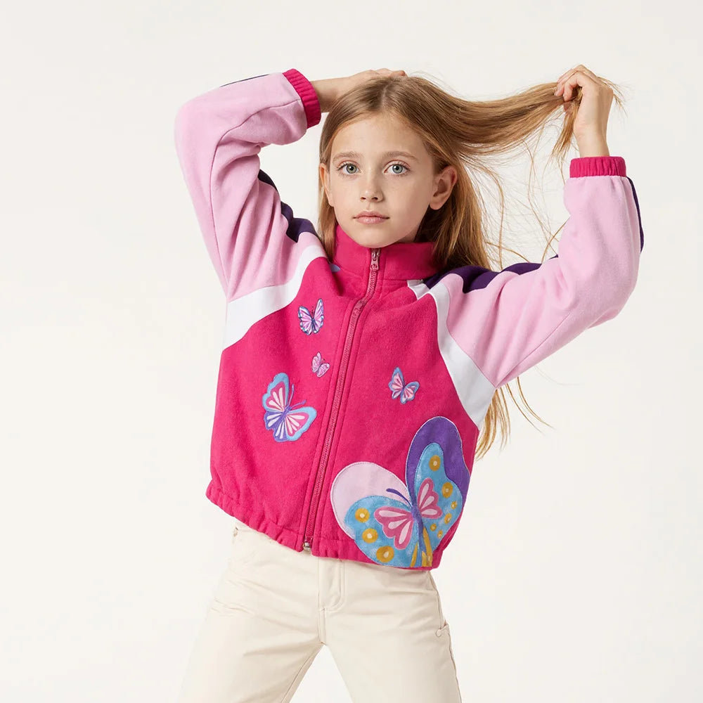 VIKITA Kids Autumn Spring Sports Wear Girls Butterfly Print Fashion Coats Teenagers Zipper Warm Soft Daily School Casual Jackets