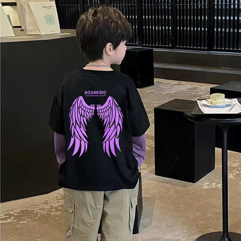 False Two Piece Spring and Autumn Children's Clothing From 8 To 12 Years Boy Child T Shirt Kids Clothes Boys 7 Year Old Wear 10