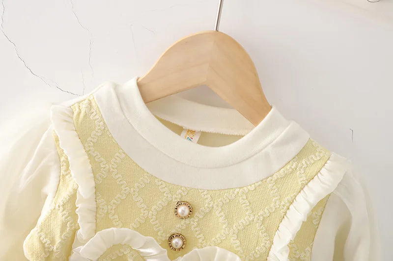 (9 Months -3 Years Old) Spring And Autumn New Sweet Bow Baby Girl Dress, Princess Style Children'S Long Sleeve Clothes