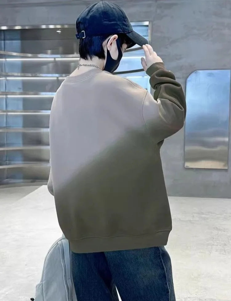 Boys' Medium-Large 2025 Autumn/Winter Trendy Fleece-Lined & Thickened Warm Loose Fit No Hood Sweatshirt