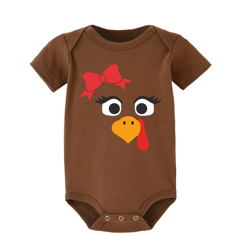 Thanksgiving Turkey Face Baby Bodysuit Boys Girls Cute Clothes Toddler Romper Baby Short Sleeve Jumpsuit Thanksgiving Outfits