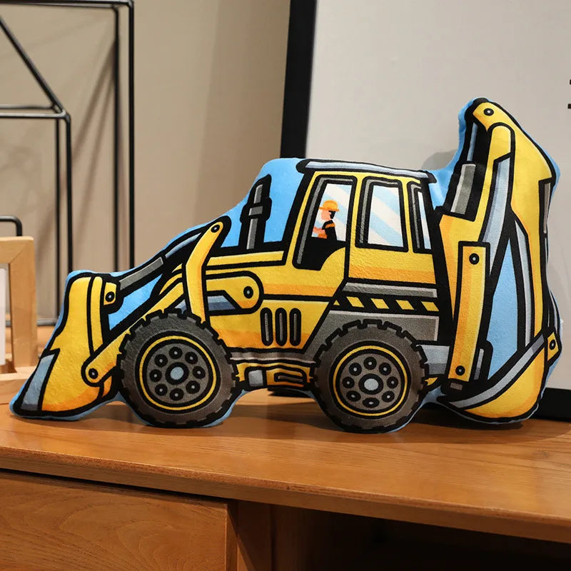 Stuffed Transporter Plush Pillow Soft Printing Multi-functional Bulldozer Forklift Crane Excavator Road Roller Tramcar Men Gift