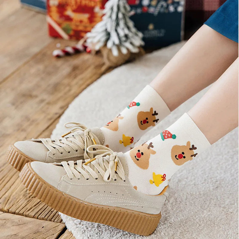2/4/8 Pairs Children Christmas Socks Cotton Warm Mid-tube Socks For Kids Unisex Knitting Snowflake Elk Stocking Christmas Gift