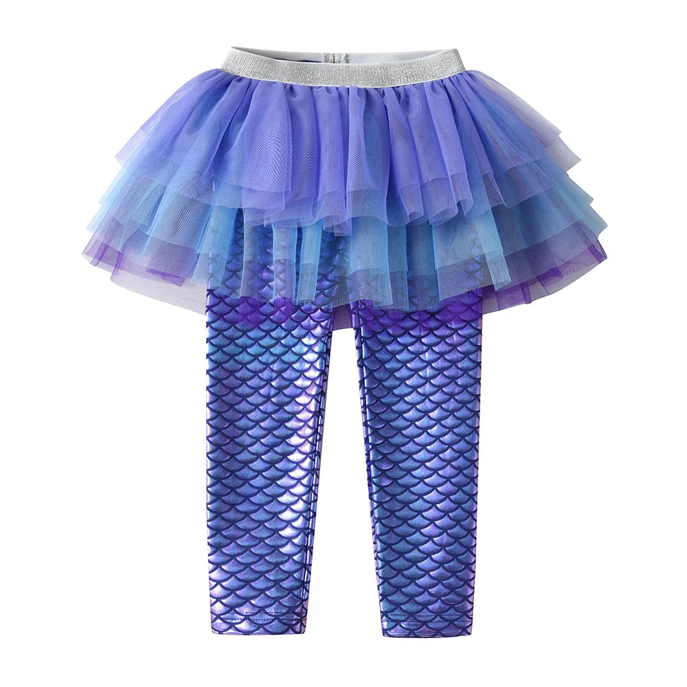 VIKITA Kids Mermaid Print Leggings Girls Performance Birthday Party Princess Trousers Kids Skinny Pencil Pants Kids Clothes 3-12