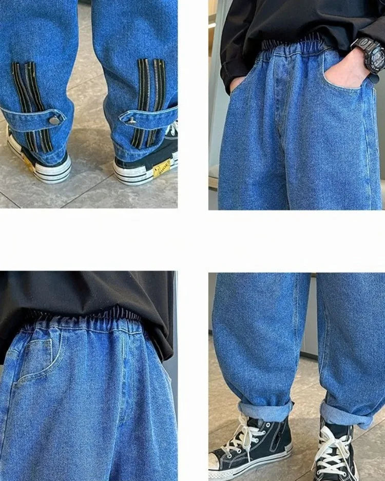 2025 New Boys' Denim Jeans 2025 Trendy Tween Boys Casual Long Pants Boys' Relaxed Fit Jeans Hot Sale