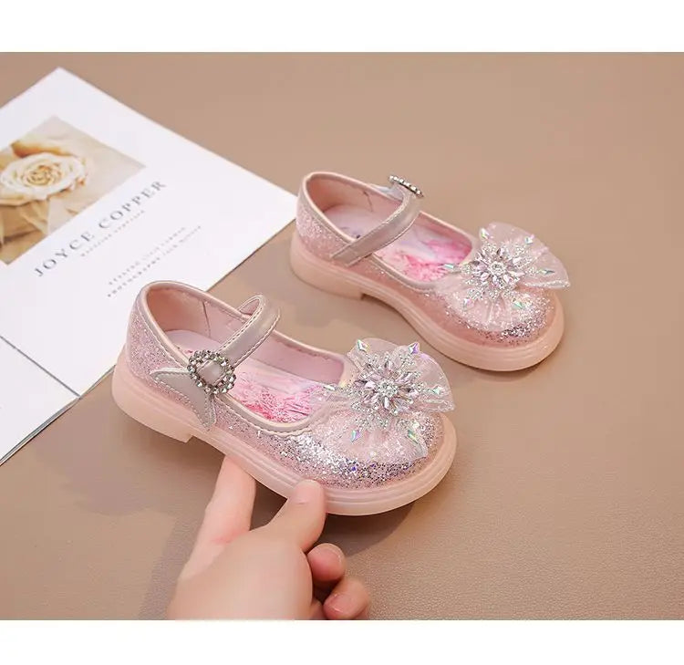 Disney Children's High Heel Princess Elsa Party LED Light Shoes Summer Girls Sandals Baby Girls' Crystal Blue Pink Shoes 23-34