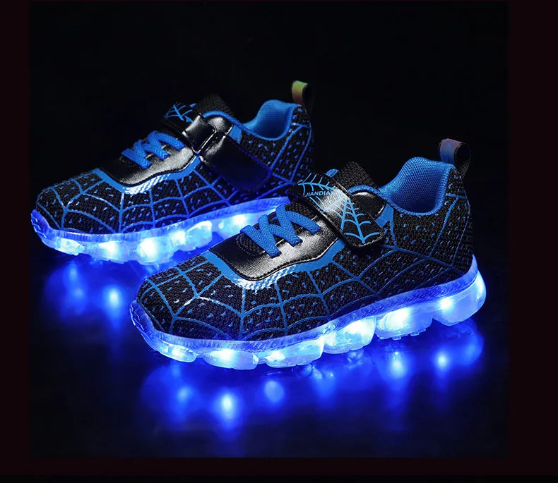 Disney Children Luminous PU Leather Red Shoes For Boys Girls LED Lighted Soft Baby Kids Sneakers Infant Tennis Size 25-35