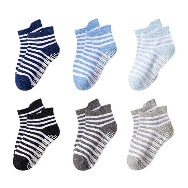 6 Pairs 0-5 Years Old Non-Slip Kids Socks with Grip Little Girls Boys Ankle Socks Infants Toddlers Children Floor Socks