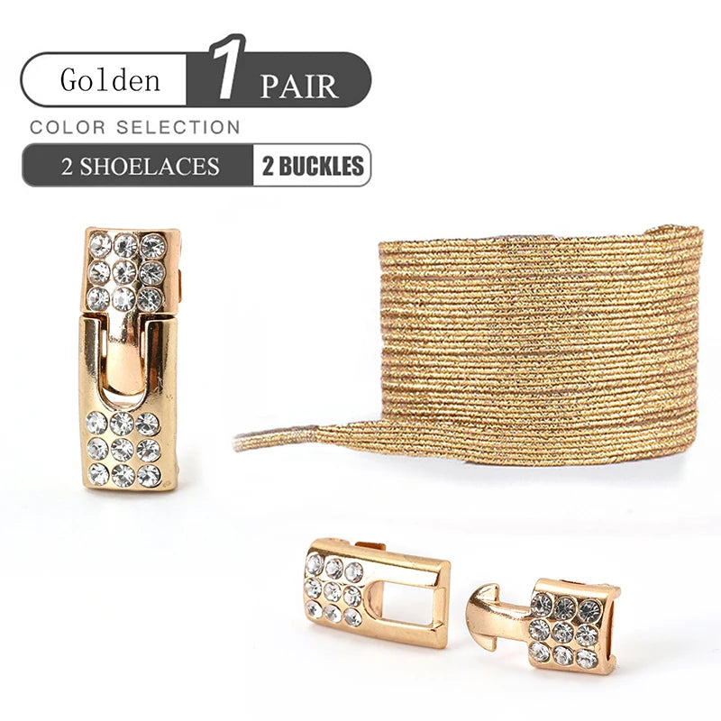 1Pair No Tie Shoe Laces Diamond Buckle Elastic Lace Shoelaces Pearl Light Colorful Fashion Without Ties Laces Sneaker Kids Adult