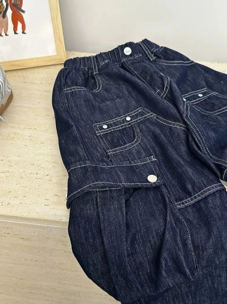 2025 New Boys' Solid Color Jeans - Loose Fit Straight Leg Kids' Long Pants with Pockets, Trendy & Stylish Denim for Active Boys