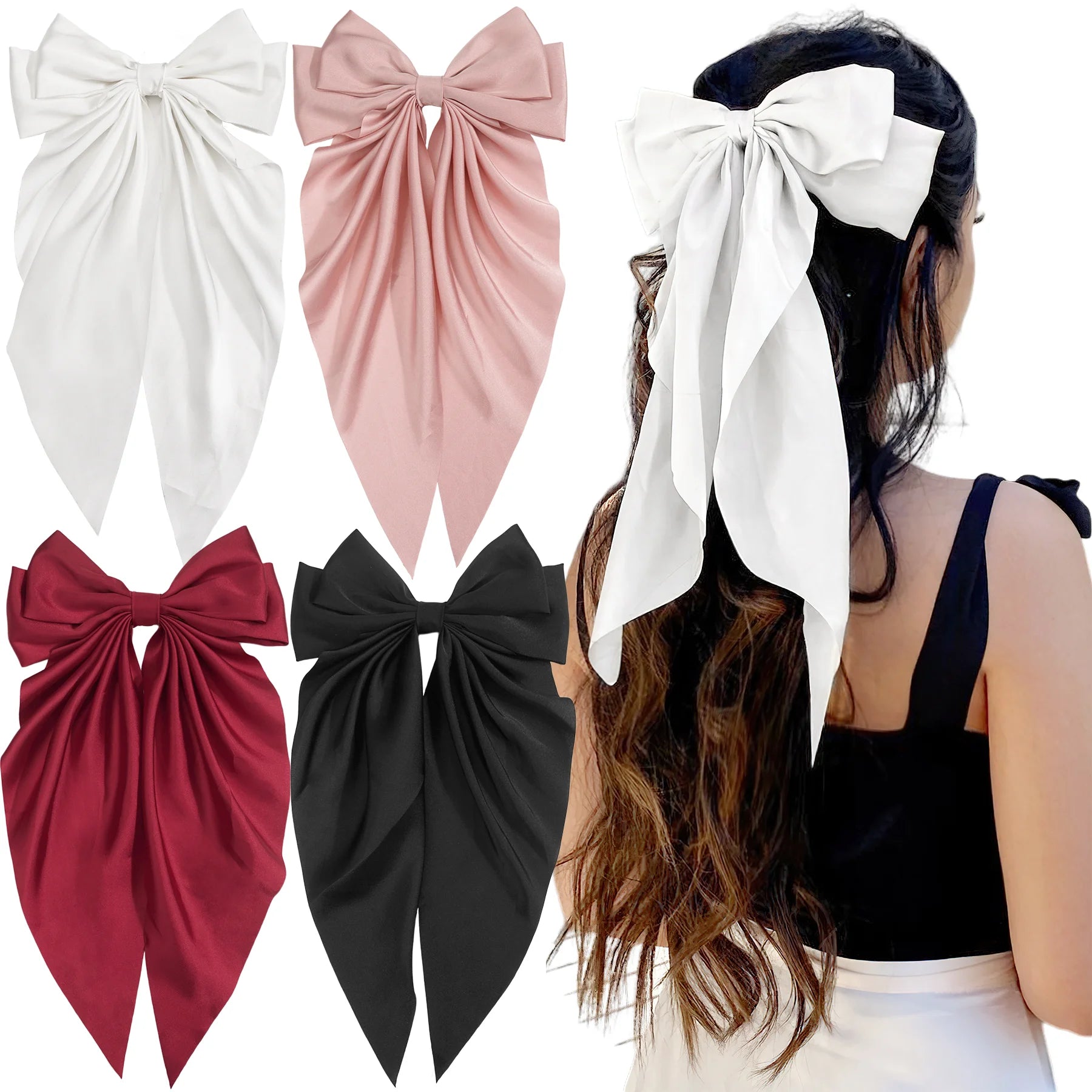 Multiple Elegant Large Bow Ribbon Clip for Women Fashion Simple Solid Satin Clip Ponytail Bow Hairpin Girls Hair Accessories