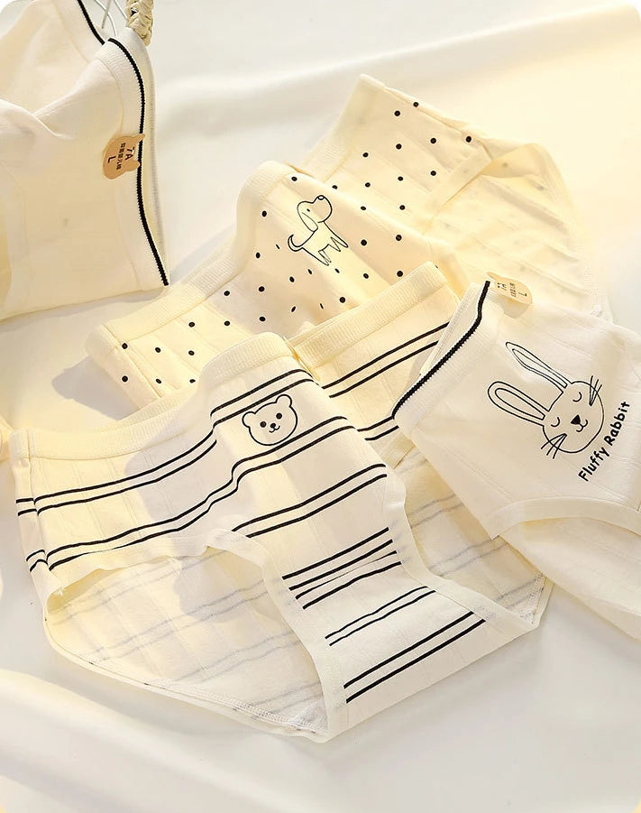5PCS Young Girls Cotton Antibacterial Panties Kids Thin Breathable Comfort Briefs 8+y Child Clothes Maiden Cute Print Underwears