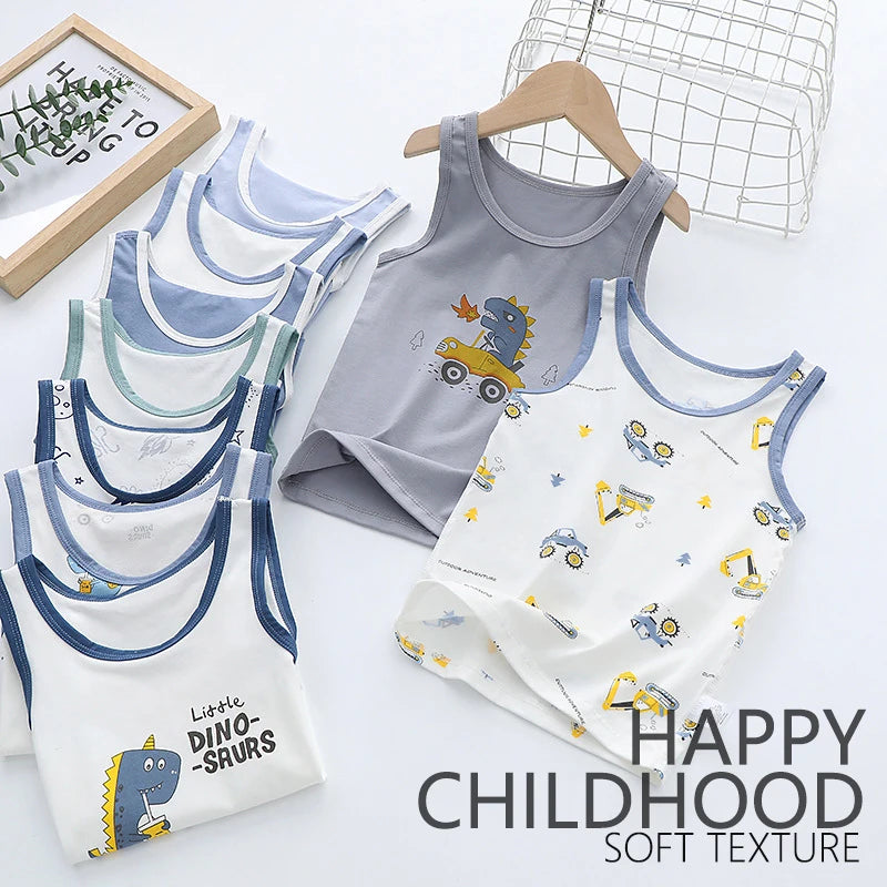 2025 Summer Kids Tanks Top Children's Vest Baby Underwear Clothing Cartoon Printed Top Cotton T-shirt Boys Sleeveless Tank 0-8 Y