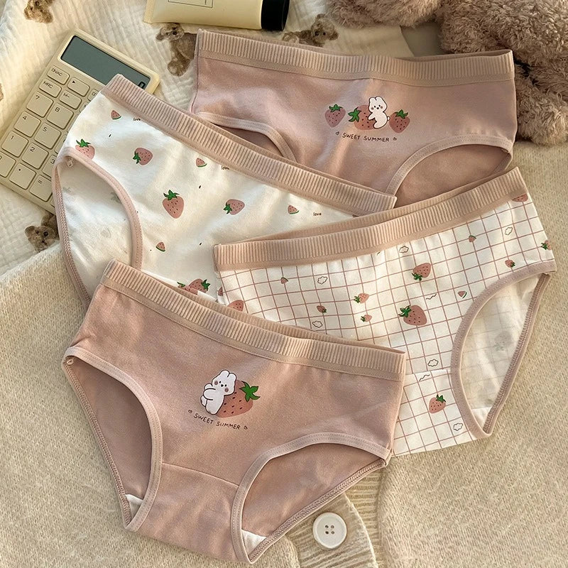 5PCS Kids Girls Cotton Soft Antibacterial Briefs Baby Cute Strawberry Print Panties 2+y Young Children Thin Breathable Underwear