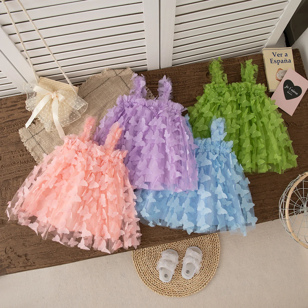 Summer New Butterfly Chiffon Baby Girl Princess Dress, Birthday Party Children'S Clothes For Babies Aged 3 Months To 3 Years Old