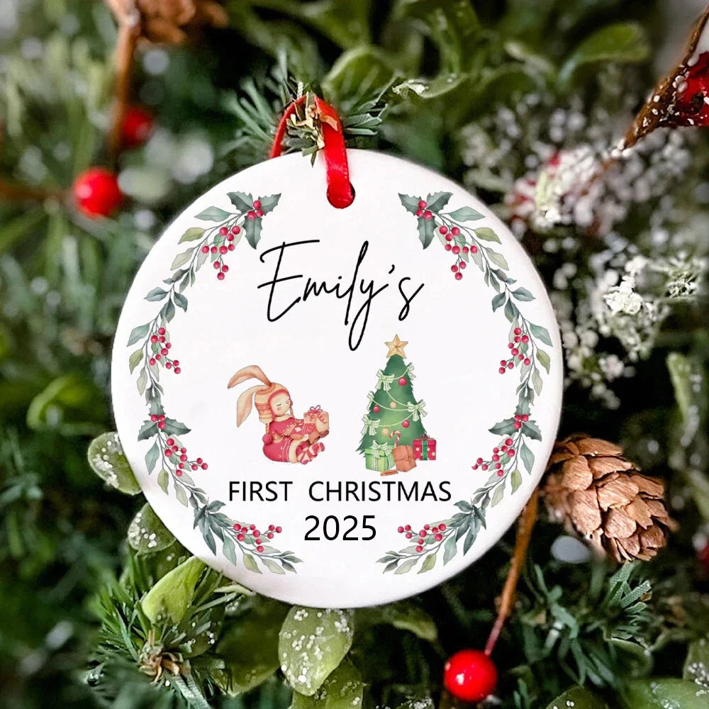 Personalized Christmas Baby Ornament Baby First Christmas Photo Prop Ornament Custom Keepsake Gift Infant Xmas Ceramic Ornament