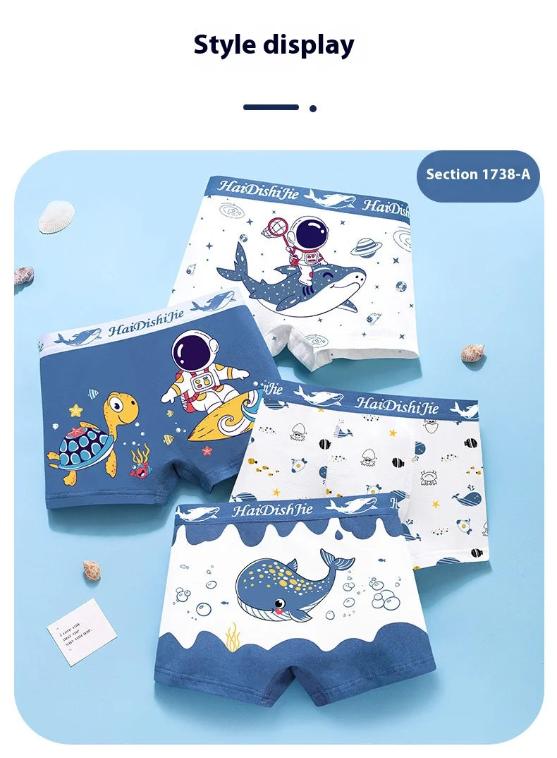 Boys Cotton Boxer Shorts 4PCS Not Pinch the Butt Boy Cotton Thin Section Flat Shorts Baby Underpants Children's Bottoms