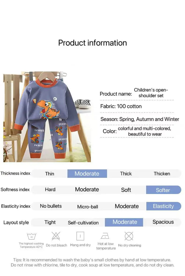 1pcs Children's Underwear Set Kids Soft Cotton Pajamas Boys Girls Baby Spring Autumn Cute Cartoon Long Sleeve Home Sleepwear