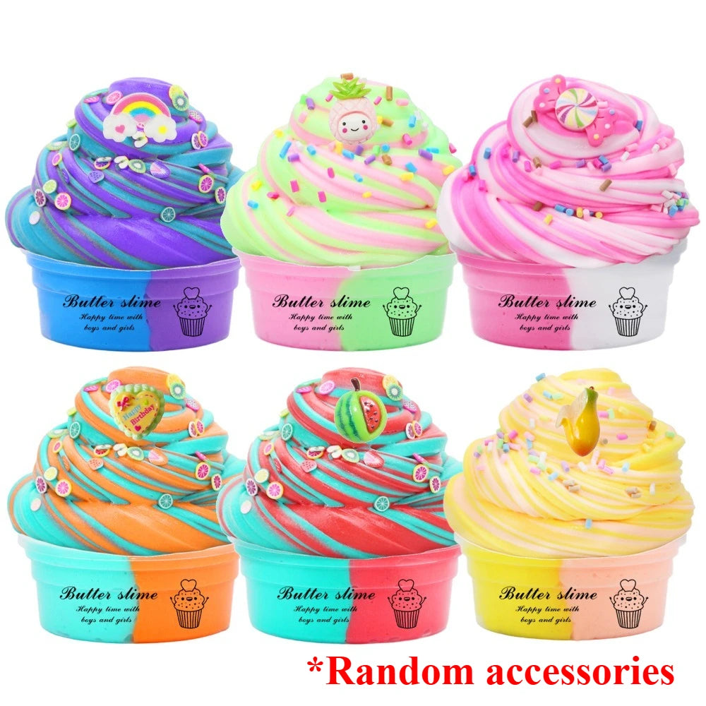 Butter Slime Kit 6 Pack Party Favors for Kids Colorful Stress Relief Toy for Girls Soft DIY Slime Surprise Toy with Charm Gift