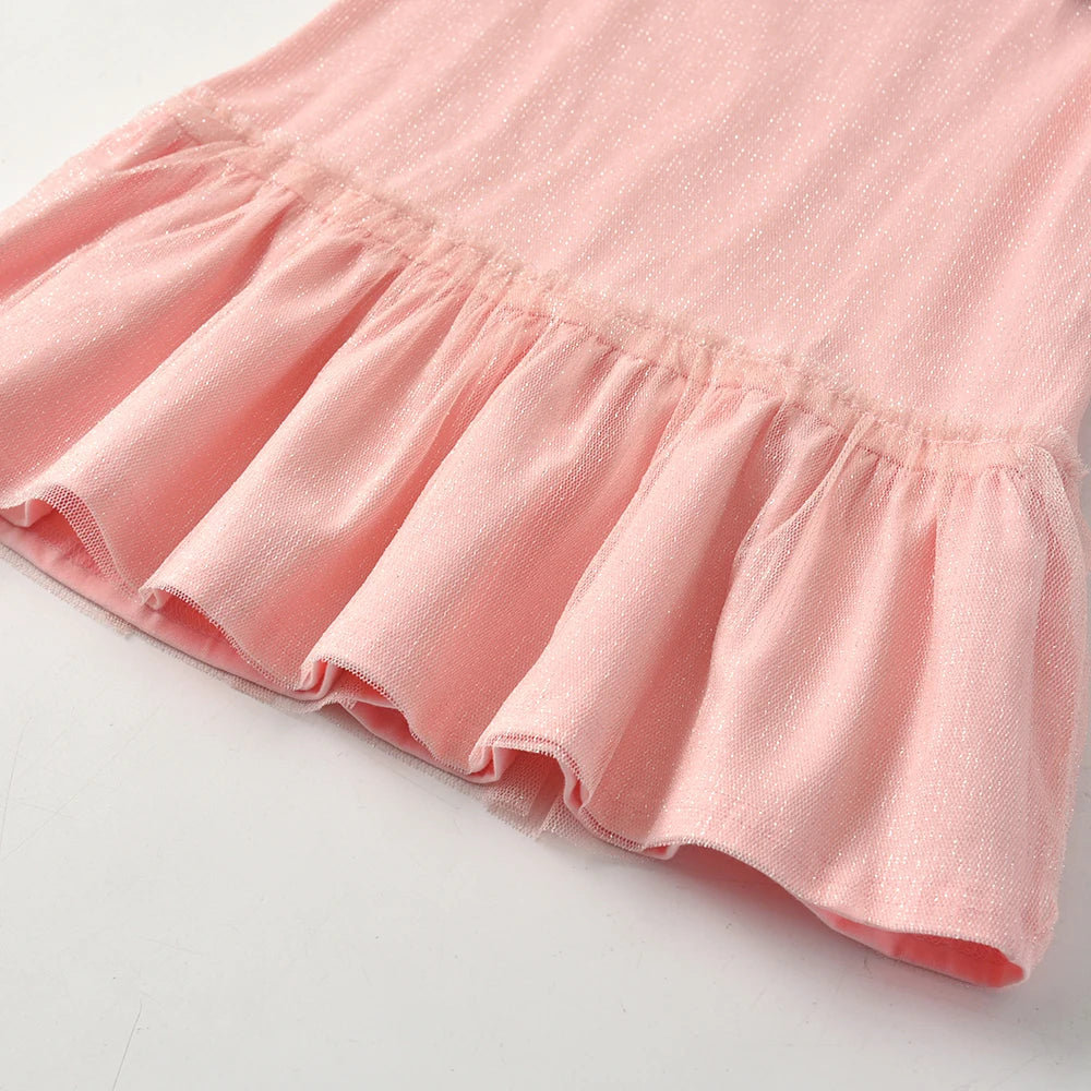 VIKITA Girl Pink Dress Kids Sleeveless Summer Vestidos Toddlers BowKnot Ruffles Cotton Casual Dresses Children Clothing 3-7 Yrs