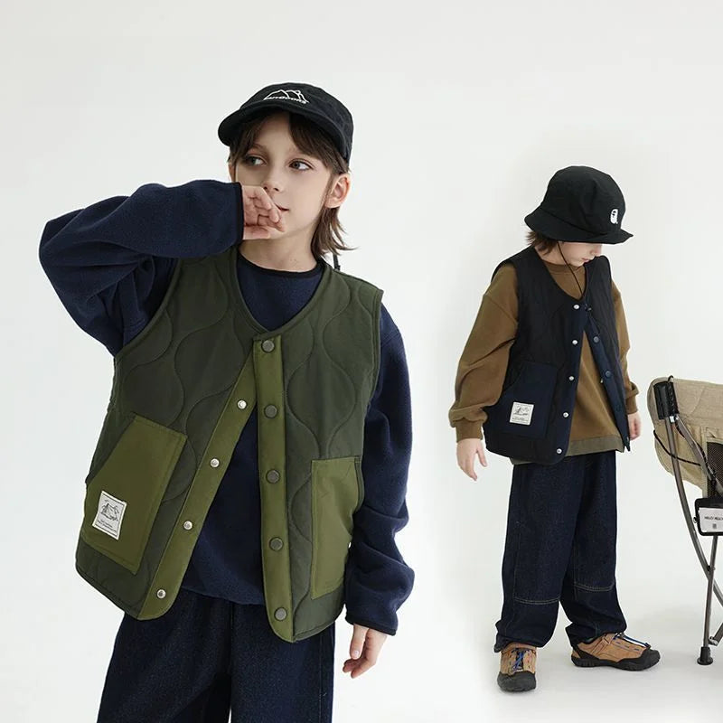 2025 New Winter Boys' Vest Stylish Children's Winter Jacket Baby Boy Sleeveless Waistcoat Outerwear for Toddler Boys