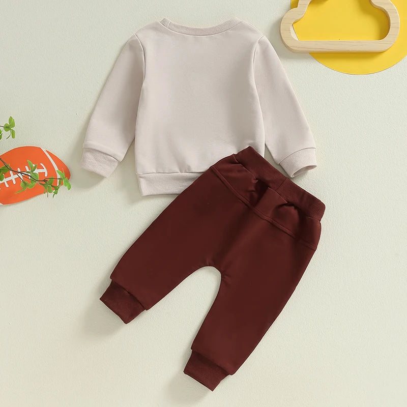 Infant Baby Boy Outfits Football Print Sweatshirt Top with Elastic Pant 2Pcs Toddler Fall Winter Clothes Set