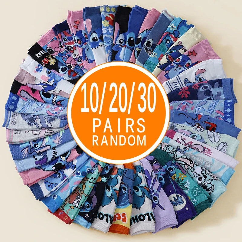 10/20/30 Double Spring/Summer Unisex Fashion Disney Cute Anime Cartoon Stitch Versatile Casual Breathable Straight Socks