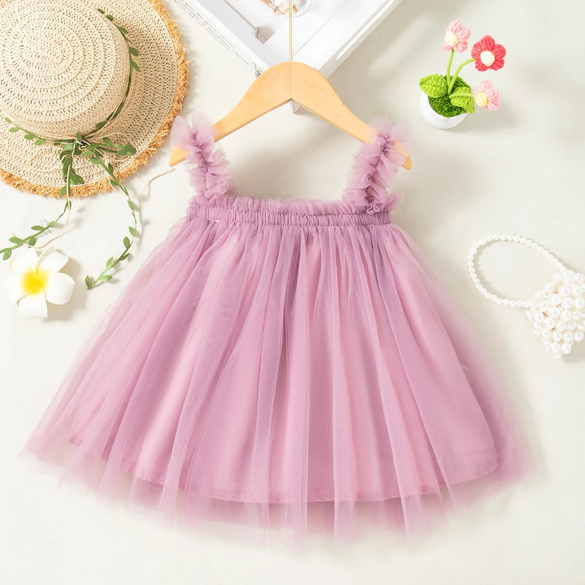 (0-4 Year Old Baby Girl Princess Dress) Summer New Simple Solid Color Chiffon Children'S Sleeveless Clothes For Wedding Parties