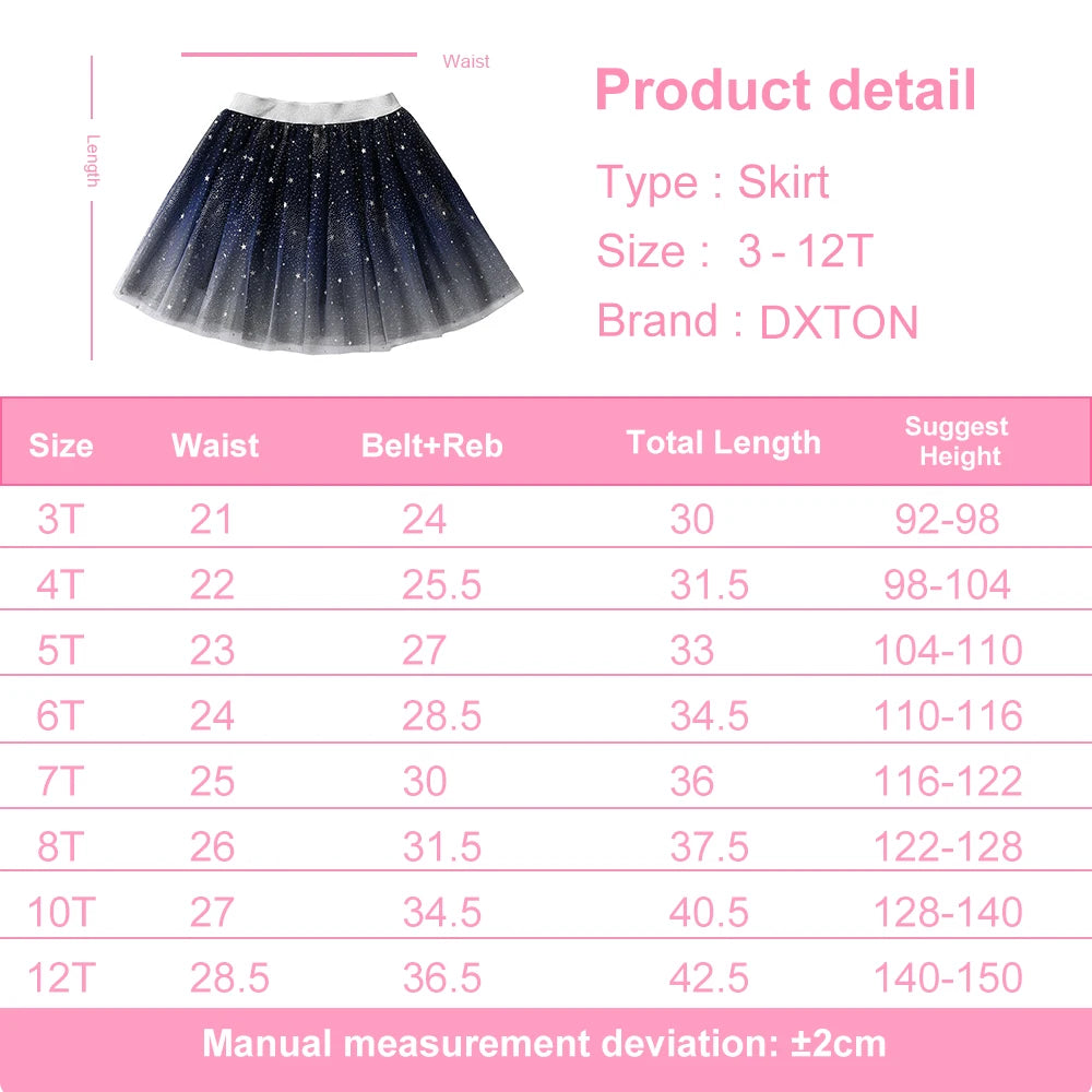 DXTON Baby Girls Daily Skirts Star Blingbling Sequin Gradient Tulle Knee-Length Girls Toddler MiniSkirts Children Casual Costume