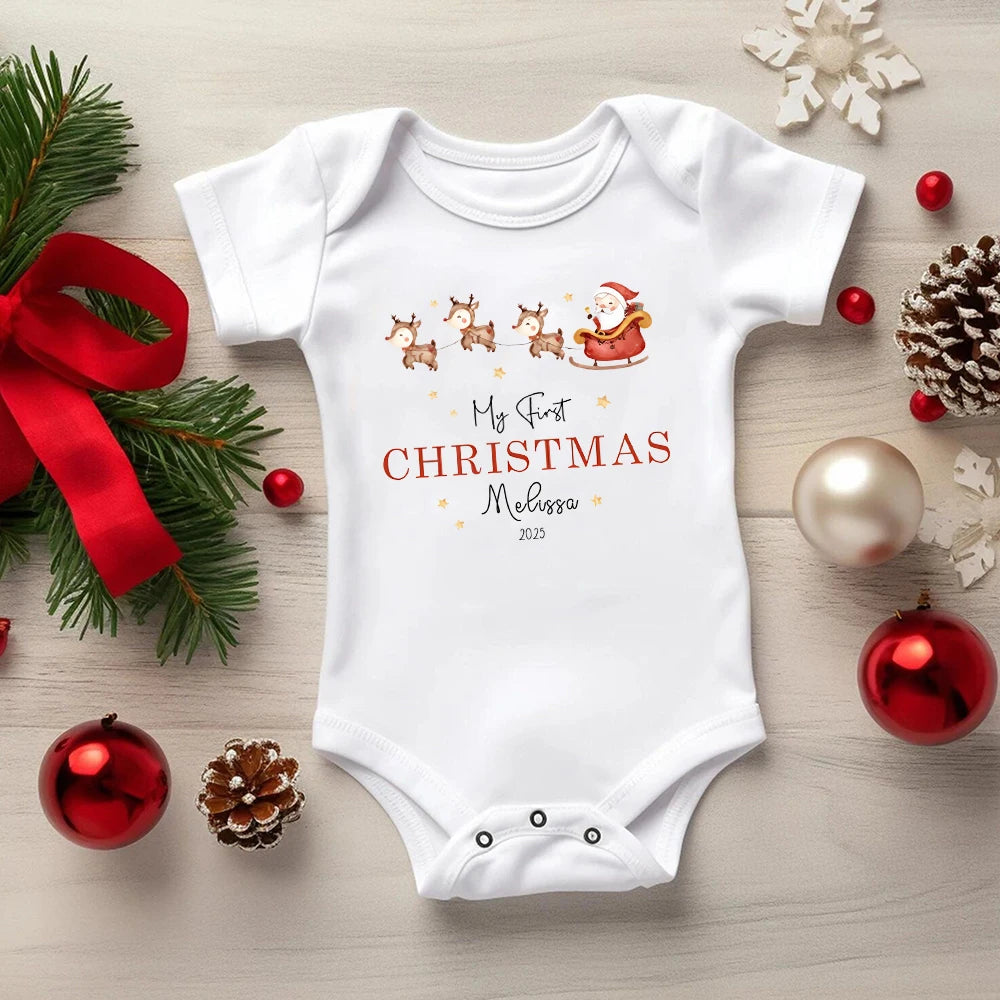 Personalised Baby First Christmas Rompers Newborn First Christmas Outfit Babies 1st Xmas Gift Idea Little Reindeer Xmas Cloth