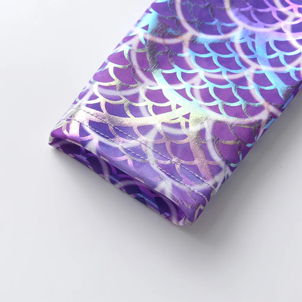 VIKITA Kids Mermaid Print Leggings Girls Performance Birthday Party Princess Trousers Kids Skinny Pencil Pants Kids Clothes 3-12