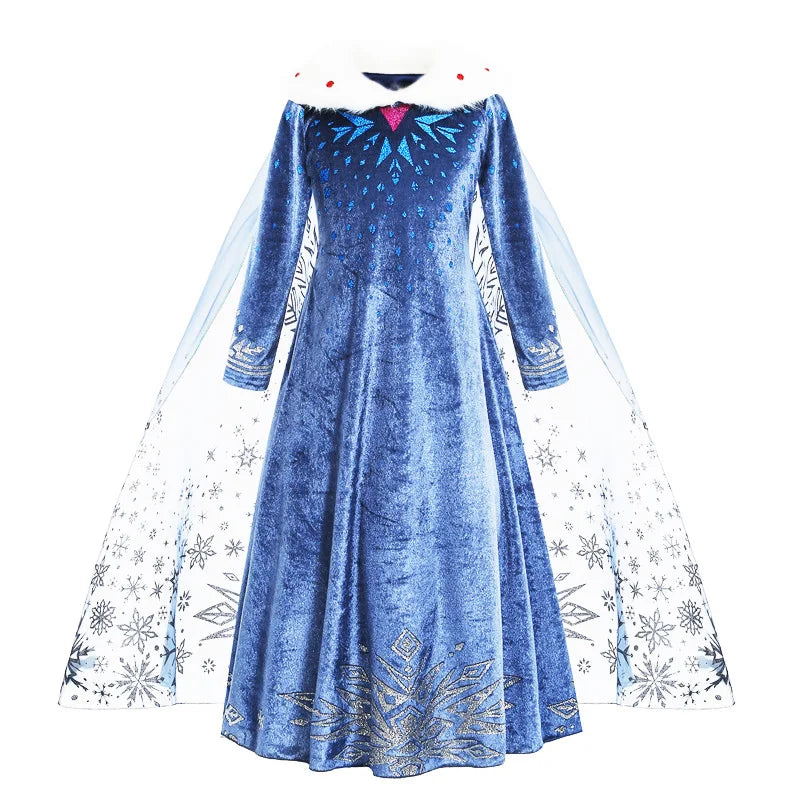 Girls Dresses Kids Princess Costume Halloween Birthday Party Long Cloak Cosplay Elsa Dress Long Sleeve 4 5 6 7 8 9 10 Years