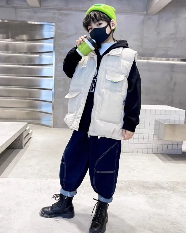 Boys' Thermal Insulated Down Jacket Autumn Winter Kids' Outerwear Plus Size Cape Vest Stylish Trendy