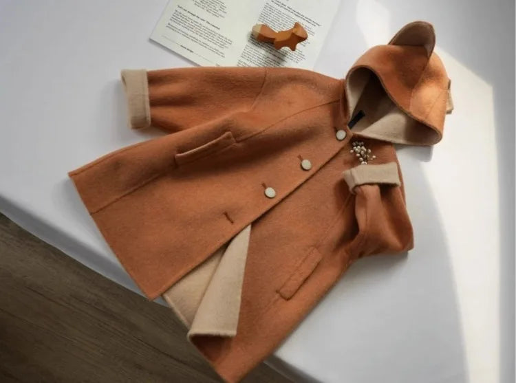 2025 Autumn New Kids Cartoon Cute Fox Wool Coat Thickened Warm Winter Outerwear for Boys Girls Toddler To Teen