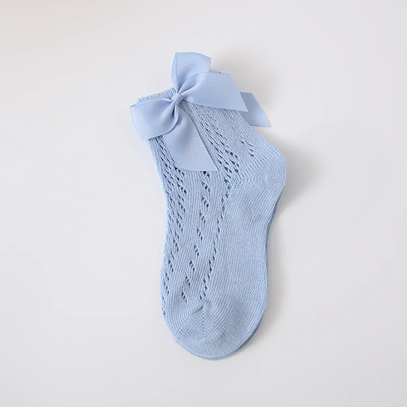 1 Pairs Summer Bow Baby Girls Socks Toddler Long Sock Infant Knee High Cotton Mesh Spanish Style Breathable Socks For 0-8Years