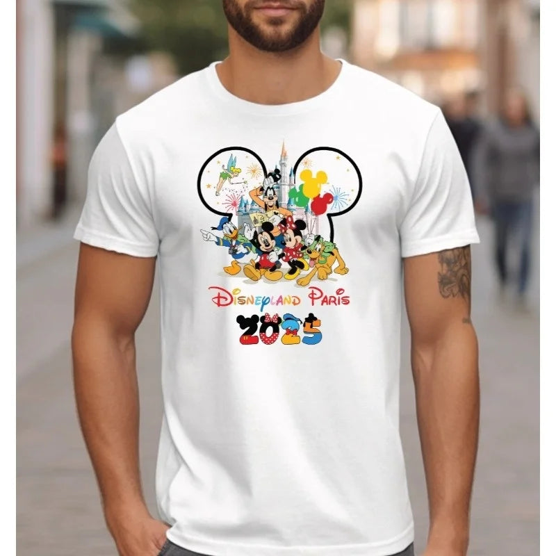 2025 Hot Disneyl and Paris T-Shirt Mickey Minnie Family Disney Bell Trip Gift Summer High Quality Tshirt