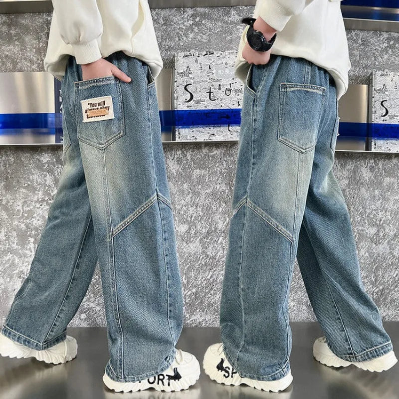 Boys' Jeans Spring Autumn Loose Straight Leg Stylish Versatile Long Pants Hot Sale Ages 7-14