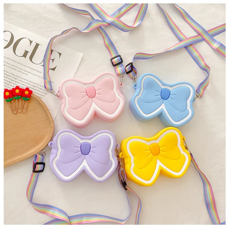 Lovely Bow Children's Silicone Shoulder Bags Cute Butterfly Shape Baby Girls Crossbody Bag Candy Color Kids Small Coin Purse