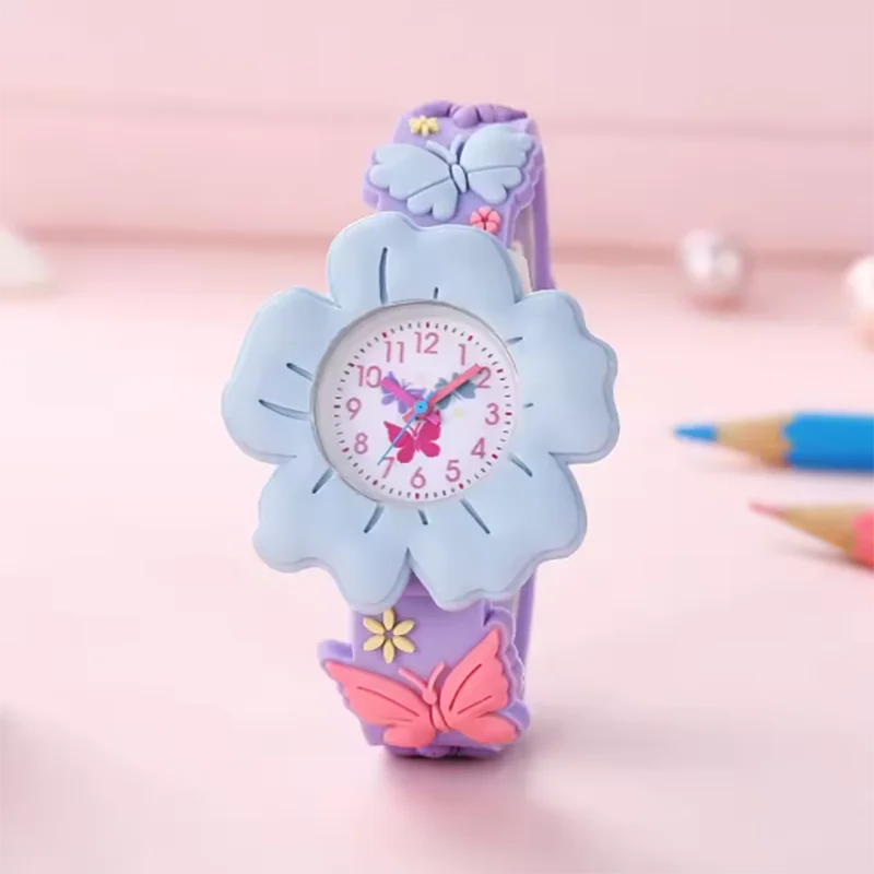 New Children's Flower Butterfly Cartoon Watch 3D Pattern PVC Soft Adhesive Skin friendly Children's Learning Watch
