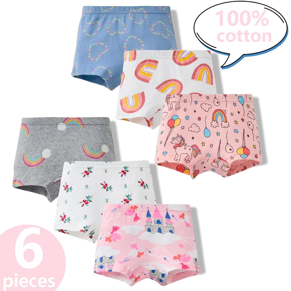3/6 Pcs Children's Girls Panties Sets 100% Cotton Pretty Cartoon Unicorn Print Underwear For Girl Infant Undies Boxer Breathable