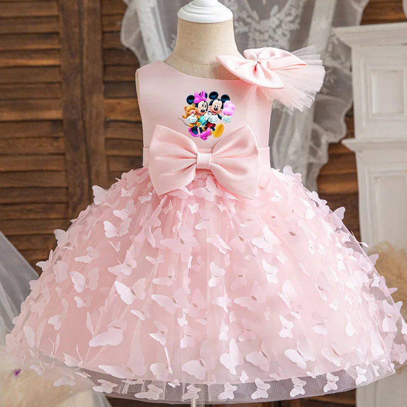 Mickey Minnie Mouse Girl Princess Dress Kid Clothes Party Birthday Outfits Evening Party Tulle Dress Wedding Wear Bowknot Dress
