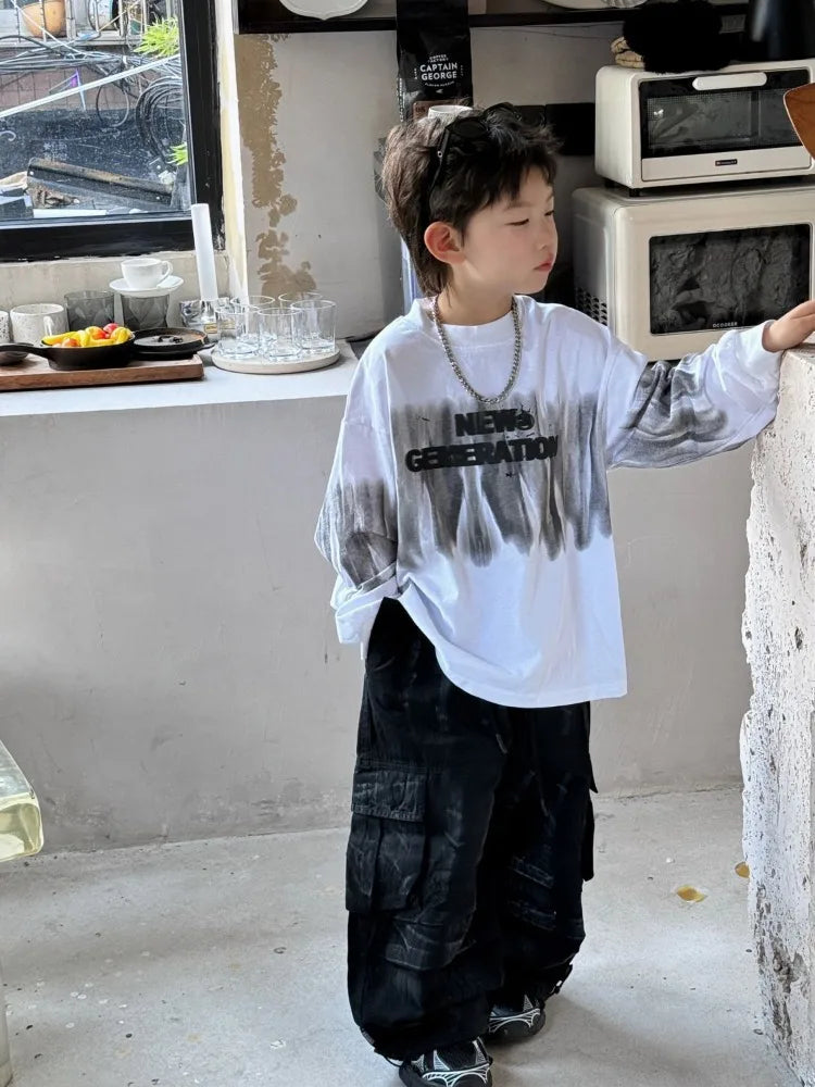 Loose and Casual Children's Clothing From 8 To 12 Years Boy Boys Wear T Shirt Kids Cartoon Fashion Spring Autumn Clothes T-shirt