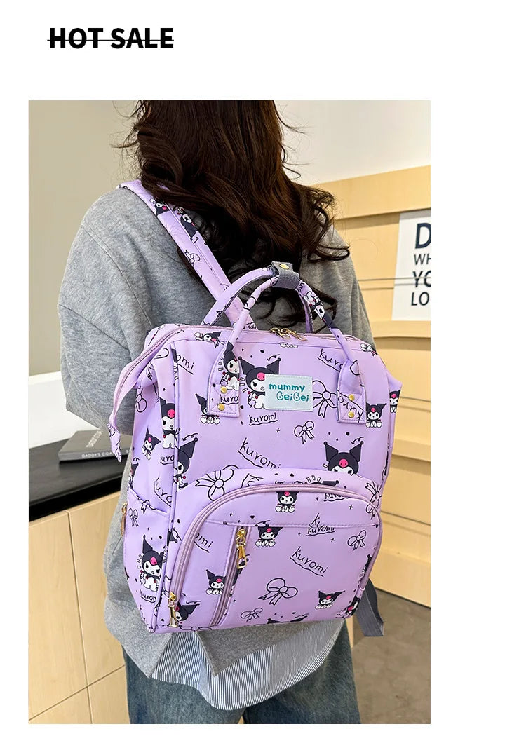 Kuromi New Diaper Bag Backpack Cartoon Cute Baby Diaper Bag Backpack Multifunctional Fashion Lightweight Baby Bag Large Capacity