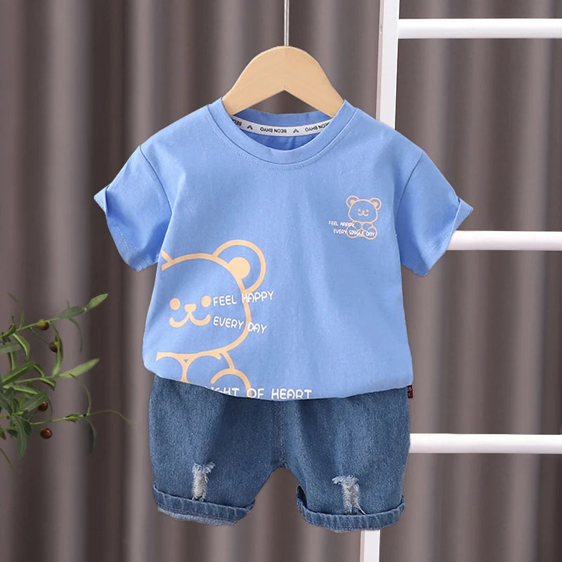 New Summer Children Boys Cotton Clothes Kids Cartoon Bear Tshirt Shorts 2Pcs/Sets Toddler Fashion Tracksuit Infant Casual Outfit