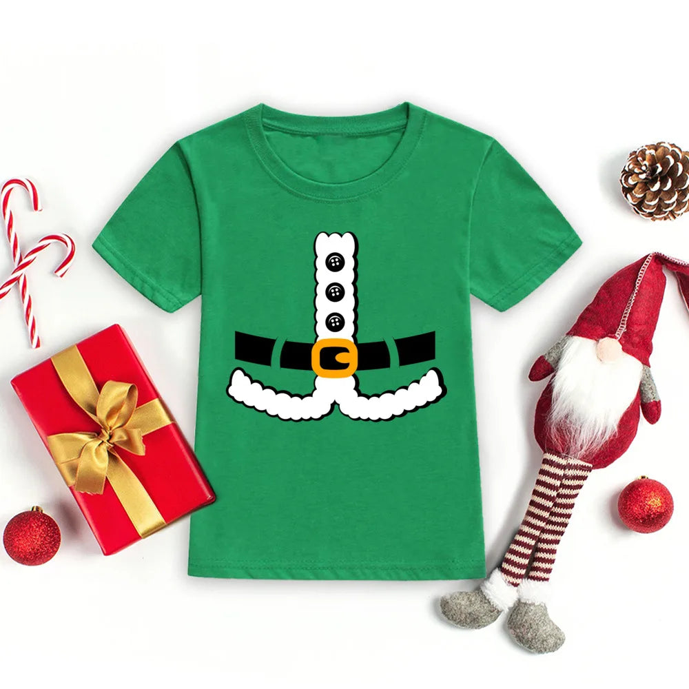 Christmas Santa Belt Kids T-shirt Boy Girl Clothes Toddler Funny Christmas Shirt Santa Costume Shirts Xmas Party Kid Gift Shirt