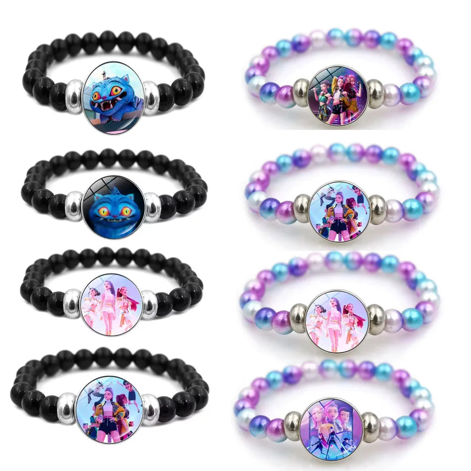 * K-Pop Demon Hunters Handmade Glass Bead Bracelet Huntr-x Rumi Zoey Mira Bangles Unisex Jewelry Accessories Fans Gift