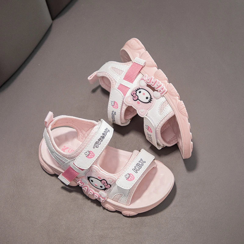 Summer Bestsellers Sanrio Kuromi's New Cute Color-blocked Flat Mesh Breathable and Anti-slip Cartoon Flip-flops for Girls