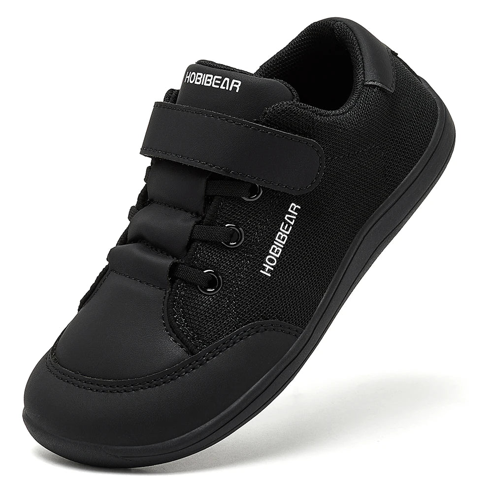 HOBIBEAR Kids Wide Toe Barefoot Shoes Boys Girls  Minimalist Sneakers Lightweight Hook Loop Mesh Artificial Leather Shoes