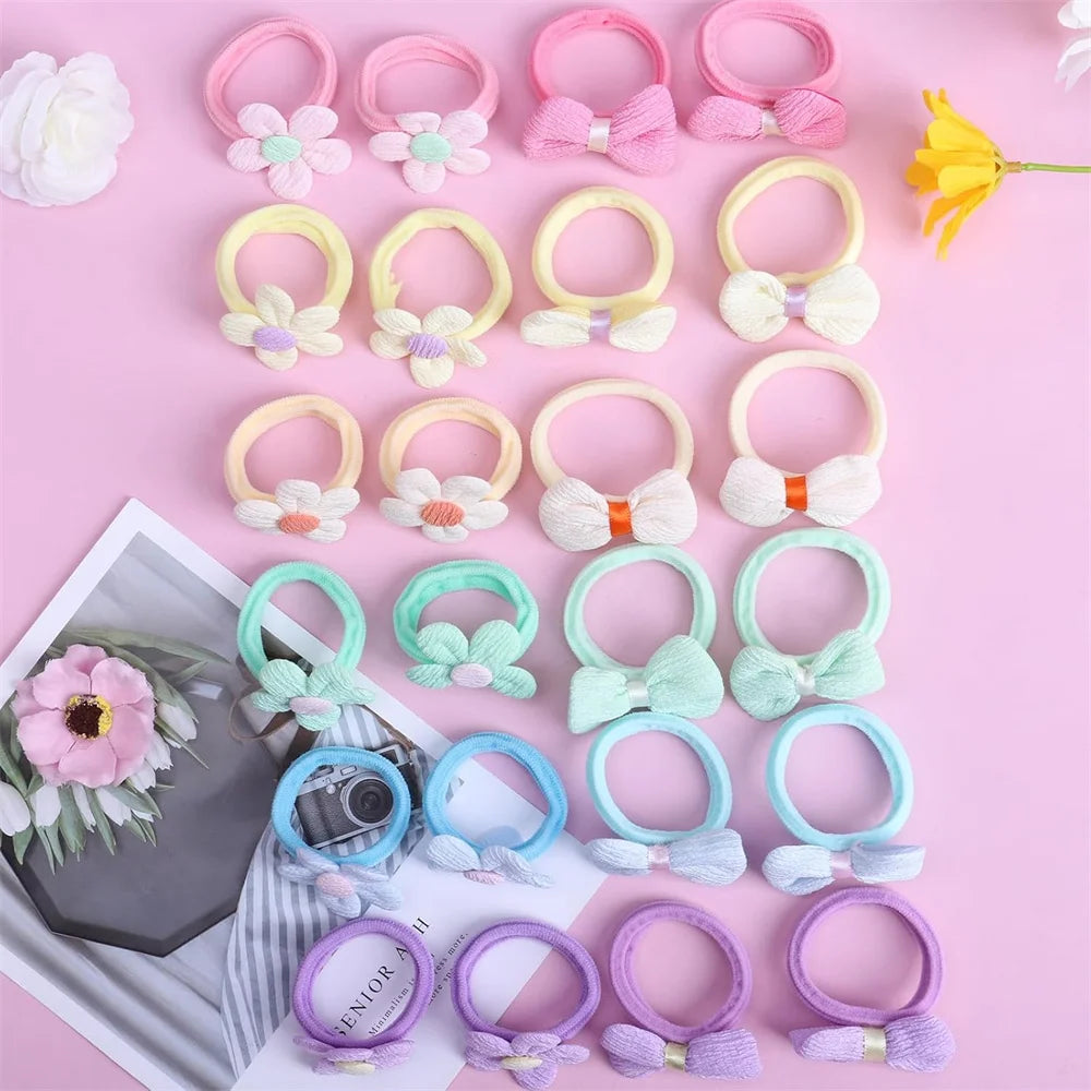 12PCS New Cut Hair Ties Princess Sweet Flower Bow Girls Women Elastic Hair Bands Hair Accessories Headwear